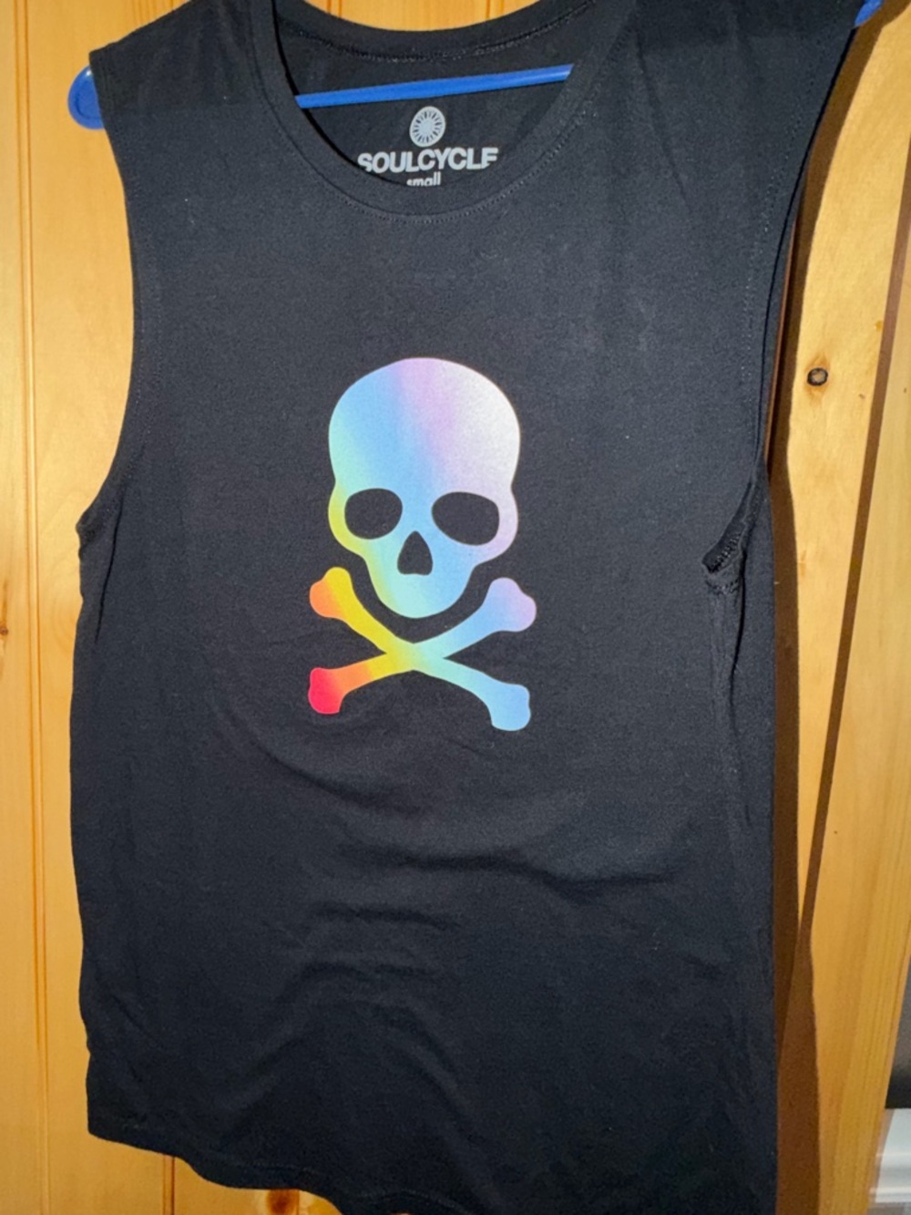 SoulCycle Black Tank Top with Rainbow Skull Graphic- Size Small